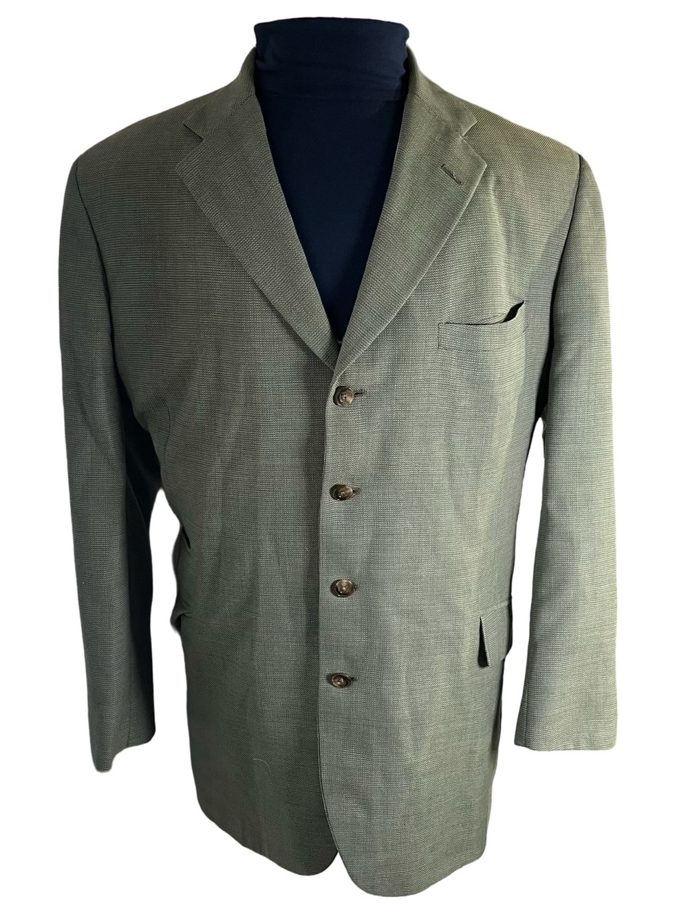 Tom James Innocenti Suit Coat Bespoke Sage Green 4 Button Sz 44XL Suit Jacket